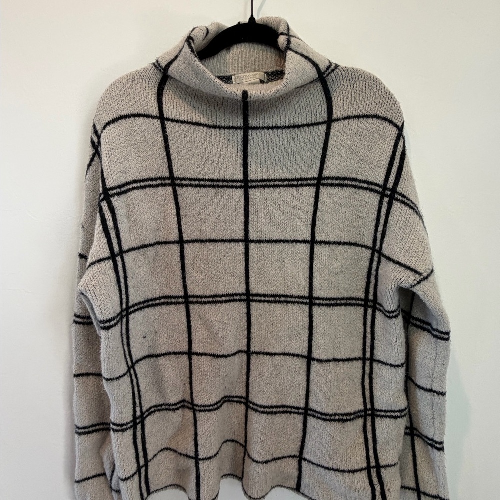 Plaid Mockneck Sweater - Black and Cream